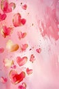 Floating Pink and Gold Hearts on a Soft Pink Backdrop, watercolor style, for Love Themed Events, Valentines, Birthday