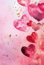 Floating Pink and Gold Hearts on a Soft Pink Backdrop, watercolor style, for Love Themed Events, Valentines, Birthday