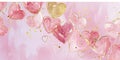 Floating Pink and Gold Hearts on a Soft Pink Backdrop, watercolor style, for Love Themed Events, Valentines, Birthday