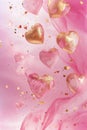 Floating Pink and Gold Hearts on a Soft Pink Backdrop, watercolor style, for Love Themed Events, Valentines, Birthday