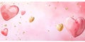 Floating Pink and Gold Hearts on a Soft Pink Backdrop, watercolor style, for Love Themed Events, Valentines, Birthday