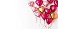 Floating Pink, Red and Gold Real Metallic Balloons Hearts on a White background, for Love Themed Events and