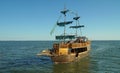 Floating pirate ships near the embankment of Berdyansk