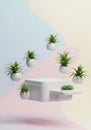 Floating plants and pedestal on gradient background Royalty Free Stock Photo
