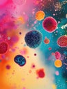 Floating pollen particles in vibrant colors highlighting allergy irritants in the air. Generative AI