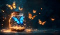 A floating potion surrounded by butterflies Royalty Free Stock Photo