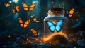 A floating potion surrounded by butterflies Royalty Free Stock Photo
