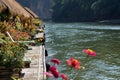 Floating Raft Hotel on the River Kwai in Thailand. Royalty Free Stock Photo