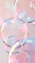 Floating rainbow soap bubbles on a colored background, copy space. Banner, poster. Royalty Free Stock Photo