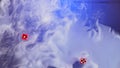 Floating Red Dice Below the Glass Table Amidst Swirling Smoke Royalty Free Stock Photo