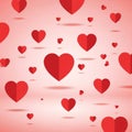 Floating red hearts with drop shadows on a pink gradient background create a 3D effec Royalty Free Stock Photo
