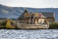 Floating reed boats at Uros on Lake Titicaca in Peru. Royalty Free Stock Photo