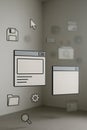 Floating retro UI widgets in a neutral room for a technology concept Royalty Free Stock Photo
