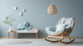 Floating Rocking Chair In Soft Blue Room With Minimalist Staging