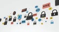 Floating Security Padlocks and Password Symbols for Data Protection Royalty Free Stock Photo