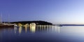 Floating ship with Hotel Osejava in background - Makarska, Croatia