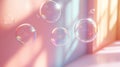 Floating soap bubbles with vibrant reflections in a soft pastel environment Royalty Free Stock Photo