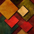 Floating squares, patterns with squares in different red, yellow and green tones,