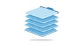 Floating stack of blue layers with a top tab resembling file folders Royalty Free Stock Photo