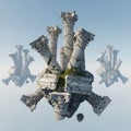 Floating structures resembling ancient Greek columns set against a sky Royalty Free Stock Photo