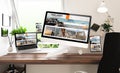 floating stuff at home travel agency responsive website Royalty Free Stock Photo