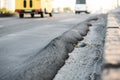 Floating substandard asphalt. Poor quality road Royalty Free Stock Photo