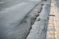 Floating substandard asphalt. A Poor quality road Royalty Free Stock Photo