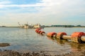 Floating suction dredge in the river