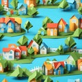 Floating Symmetry: A Serene Collection of Houses Amidst the Water. Generative AI Royalty Free Stock Photo