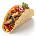 Floating Taco with Steak, Chicken, and Vegetables Isolated on White Background Royalty Free Stock Photo