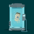 Cartoon illustration of a man sleeping in futuristic floating tank Royalty Free Stock Photo