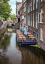 Floating terrace in the canal at the Wijnhaven in Delft Royalty Free Stock Photo