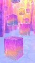 Floating translucent cubes in a colorful, abstract environment with a dreamy atmosphere Royalty Free Stock Photo