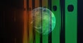 Floating translucent Earth globe hovering over digital composite, showing color bands, black bars Royalty Free Stock Photo