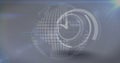 Floating translucent wireframe globe overlaid by clock face in digital backdrop with lens flares Royalty Free Stock Photo