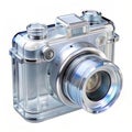 Floating transparent camera with glowing lenses Royalty Free Stock Photo