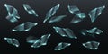 Floating transparent glass shards with sharp edges