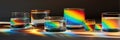Floating Transparent Glasses Create Vibrant Rainbow Reflections in a Creative Artistic Setting With Soft Lighting Royalty Free Stock Photo