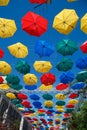 Floating umbrellas. Alley flying umbrellas. Royalty Free Stock Photo