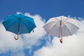 Floating Umbrellas in Blue and White Royalty Free Stock Photo