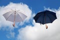 Floating Umbrellas in White and Dark Blue Royalty Free Stock Photo