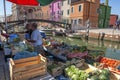 Floating vegetable market on Burano island, near Venice, Italy.