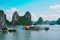 Floating village, boat cruise, Halong Bay, Vietnam Royalty Free Stock Photo