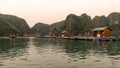 Floating village in Halong Bay, Vietnam. Royalty Free Stock Photo