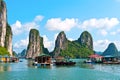 Floating village and rock islands Royalty Free Stock Photo