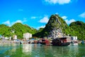 Floating village and rock islands in Halong Bay, Vietnam, Southeast Asia Royalty Free Stock Photo