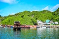 Floating village and rock islands in Halong Bay, Vietnam, Southeast Asia Royalty Free Stock Photo