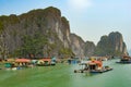 Floating village rocky island sea, Vietnam