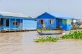 Floating village on the Tonle Sap Lake in Cambodia and two boys Royalty Free Stock Photo