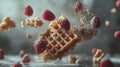 Floating Waffles and Raspberries Dessert Royalty Free Stock Photo